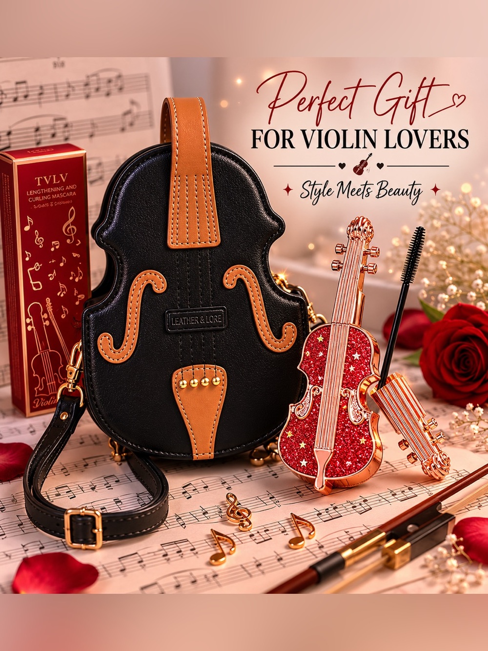 Violin Crossbody Bag + Violin Mascara Bundle Music Lover Gift Orchestra